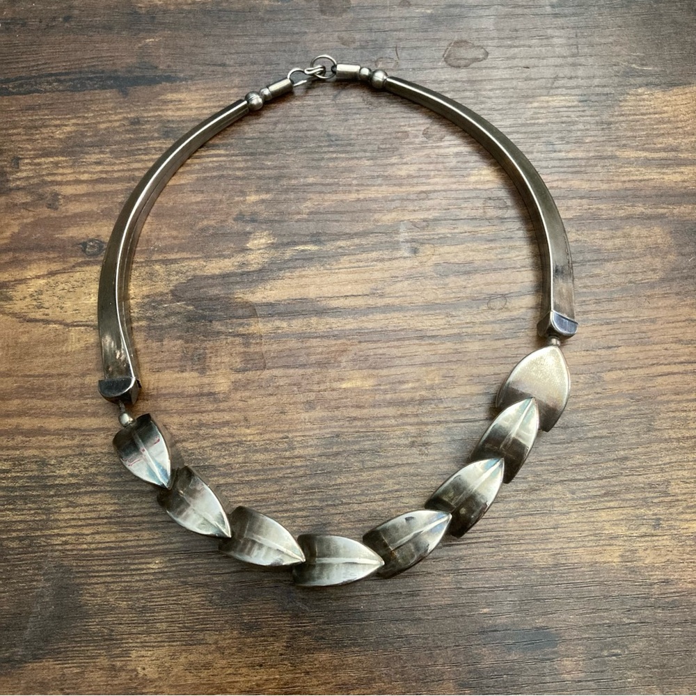 Georg Jenson Inspired Modernist Silver-tone Necklace Choker Oversized Vintage